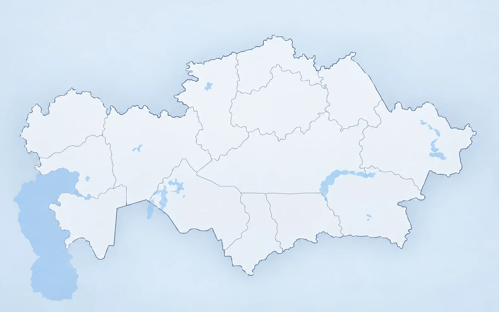 Батыс и К жұмыс істейтін қалалар белгіленген Қазақстан картасы